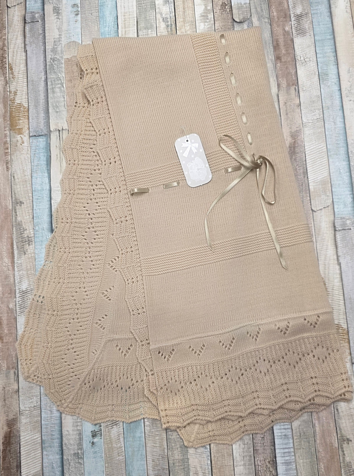 Unisex Baby Beige Knitted Shawl