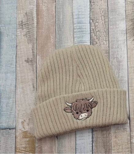 Unisex Baby Beige Highland Cow Hat