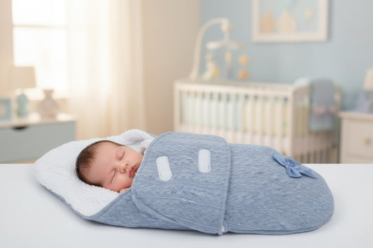 Baby Boys Dusky Blue New Cable Style Swaddle With Satin Bow