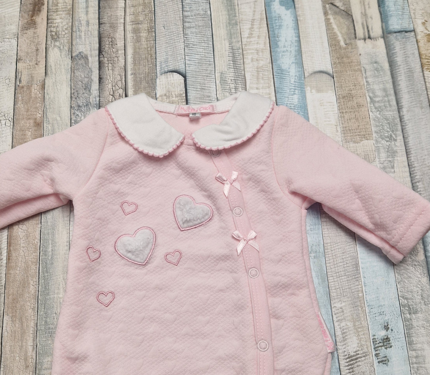 Baby Girls Pink Faux Fur And Embroidered Hearts Design Babygro