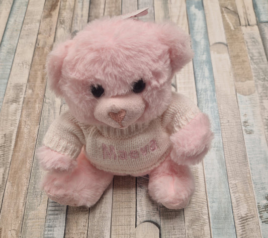 Pink Soft Teddy With Personalised Jumper