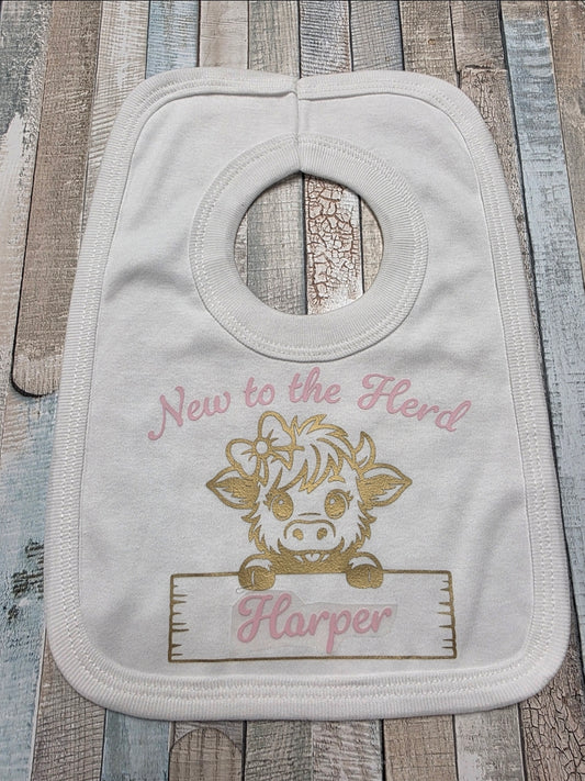 Baby Girls New To The Herd Highland Cow Printed Bib