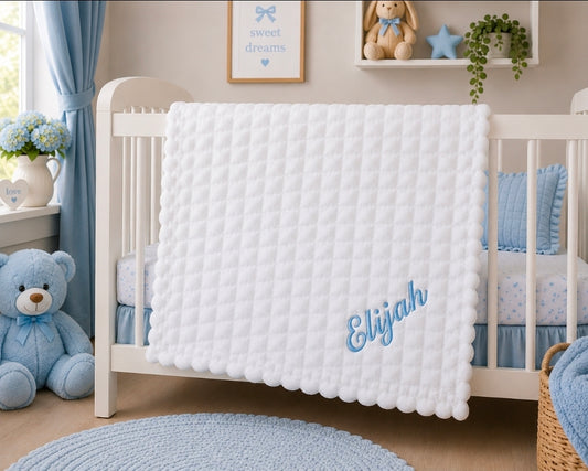 Baby Boys Personalised White Jacquard Square Wrap