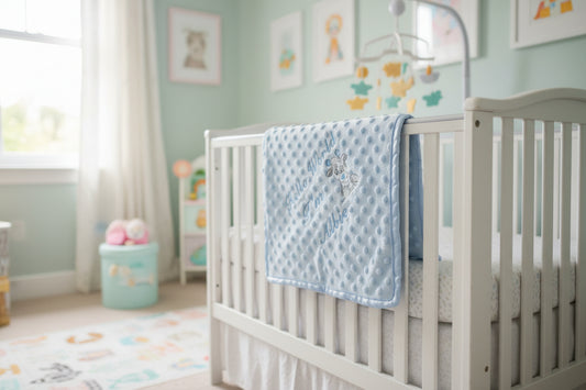 Personalised Hello World Blue Dimple Wrap With Blue Giraffe Embroidered Design