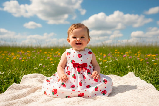 Baby Girls Sleeveless White Cotton Strawberry Dress
