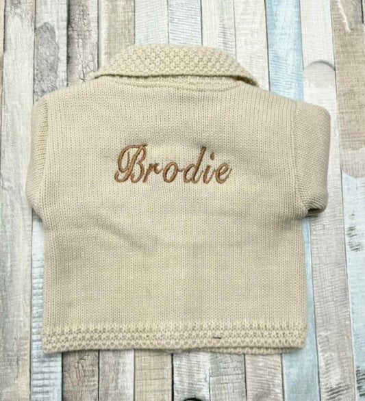 Personalised Unisex Baby Beige Cardigan With Collar