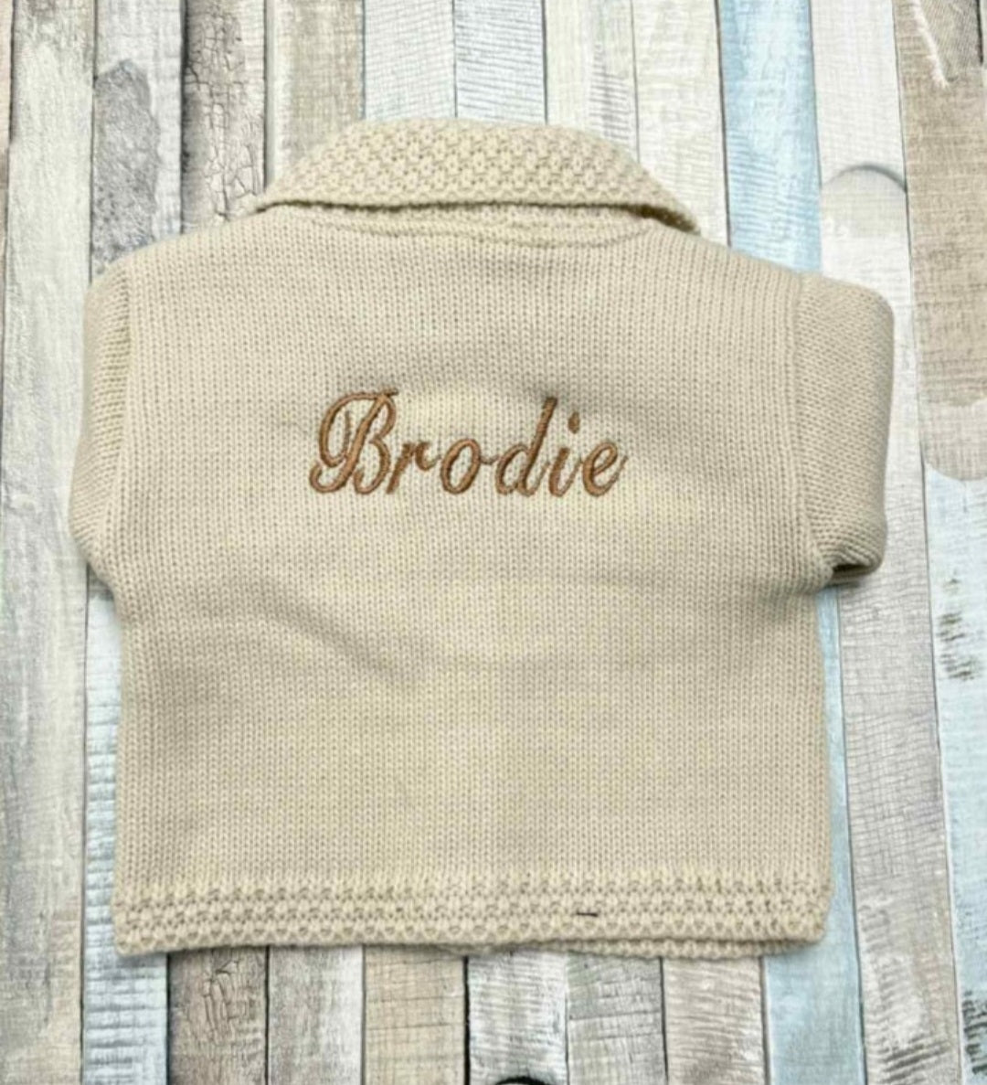Personalised Unisex Baby Beige Cardigan With Collar