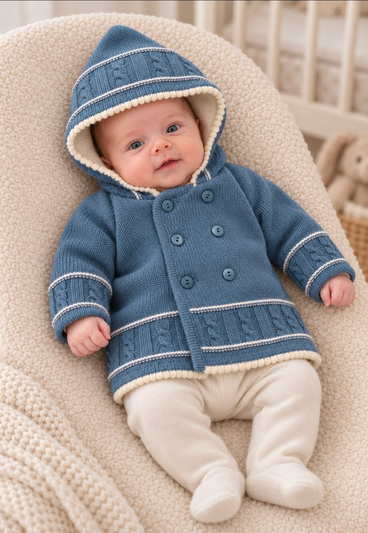 Baby Boys Dusky Blue Hooded Pram Coat