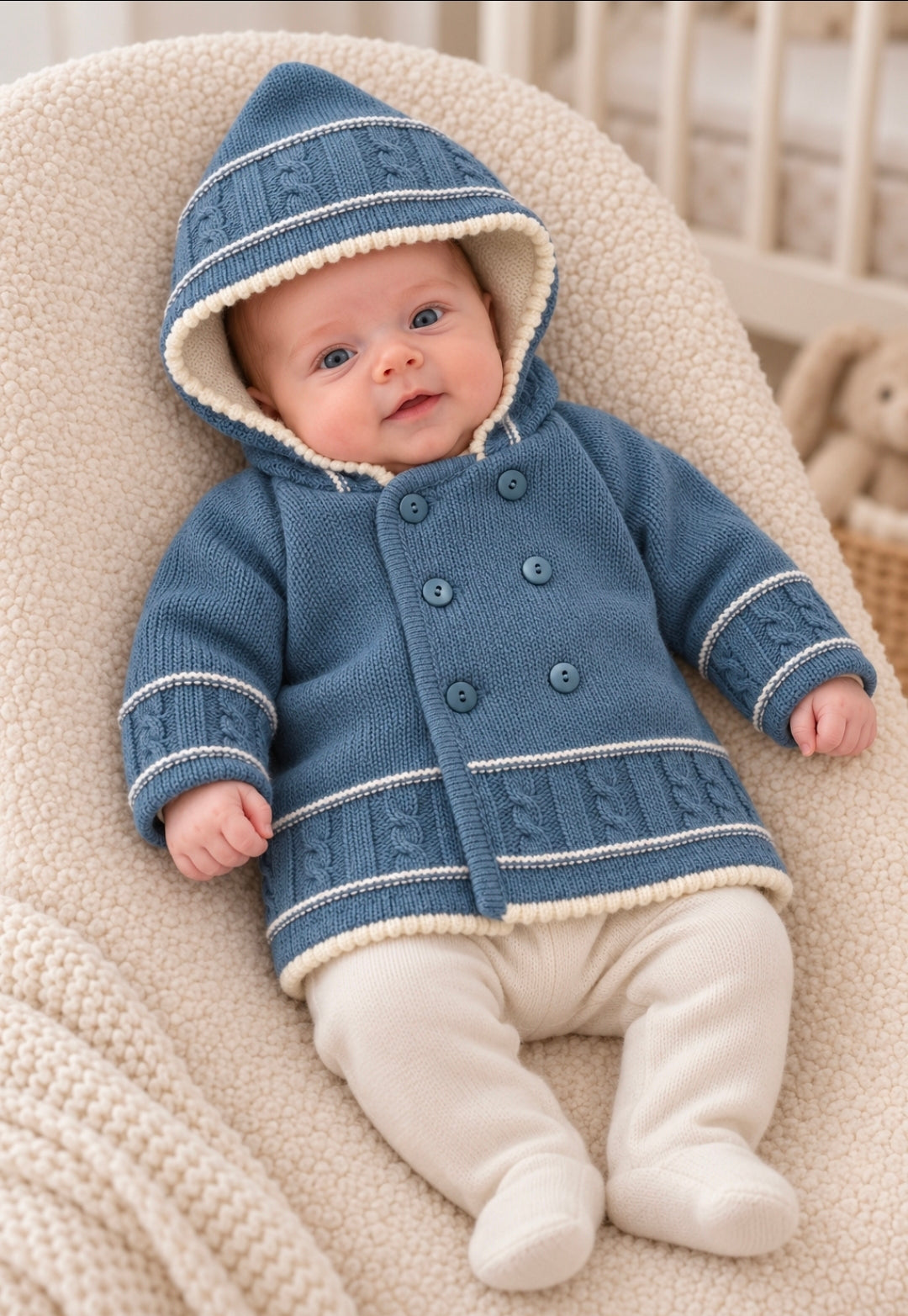 Baby Boys Dusky Blue Hooded Pram Coat