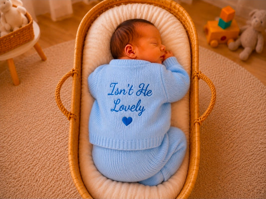 Baby Boys Blue Ribbed Isn't He Lovely Cardigan