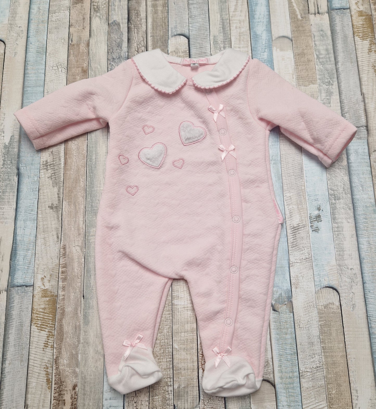 Baby Girls Pink Faux Fur And Embroidered Hearts Design Babygro