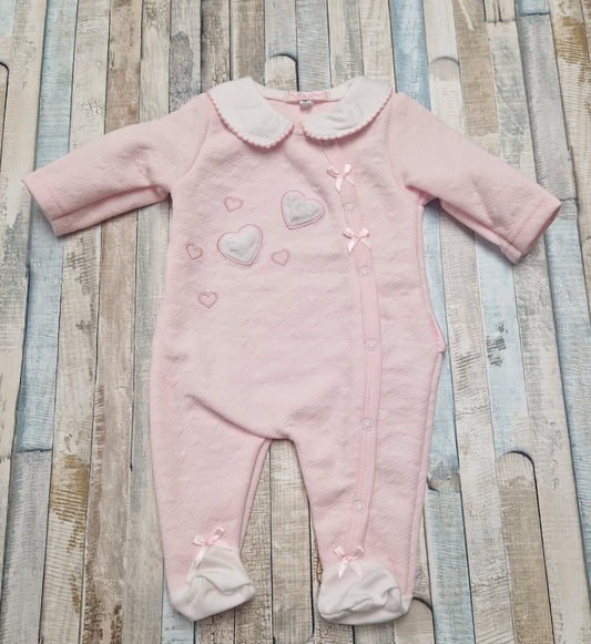 Baby Girls Pink Faux Fur And Embroidered Hearts Design Babygro