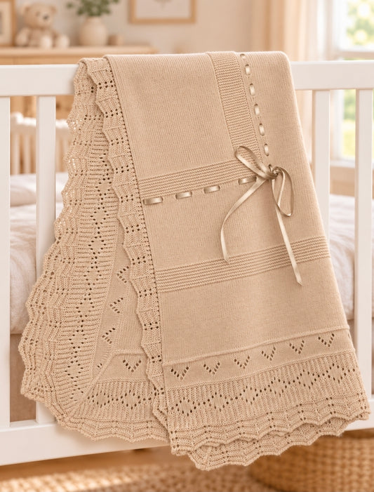 Unisex Baby Beige Knitted Shawl