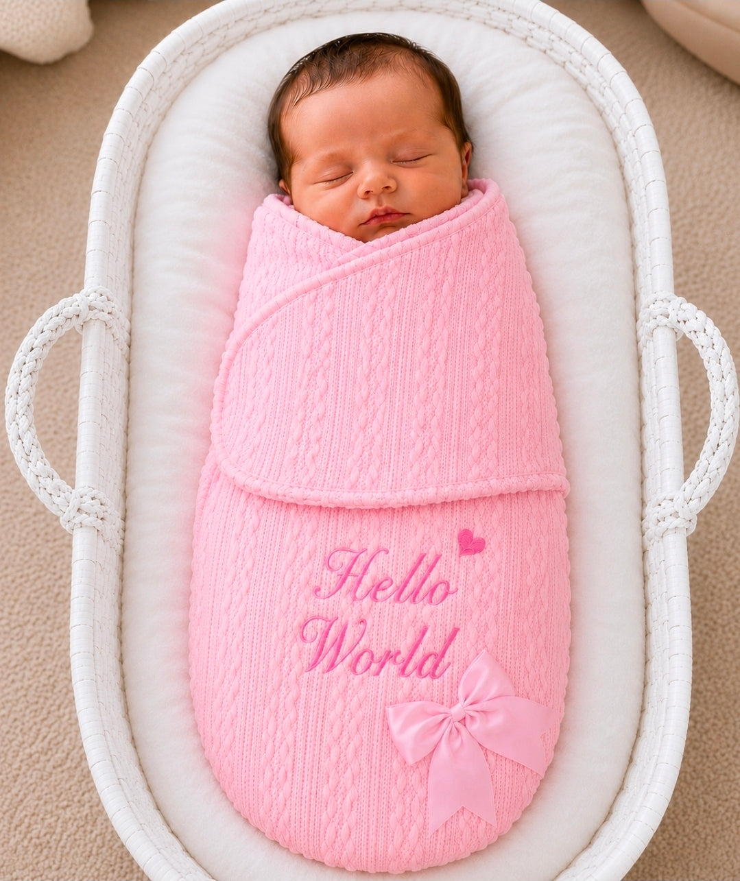 Pink Cable Design Hello World Swaddle