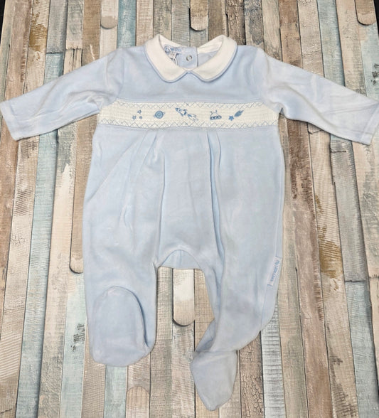 Baby Boys Blue Velour Space Design Babygro
