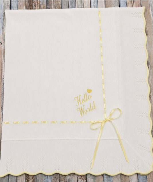 Unisex White And Lemon Hello World Shawl