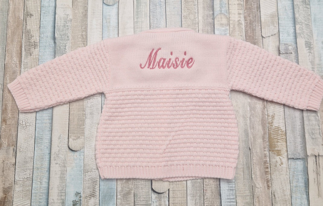 Personalised Baby Girls Pink Pearl Flower Matinee Cardigan