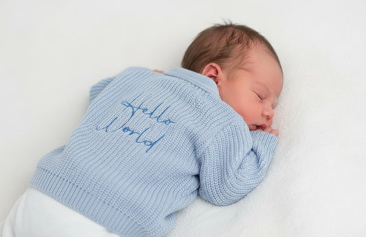 Baby Boys Blue Hello World Ribbed V Neck Cardigan