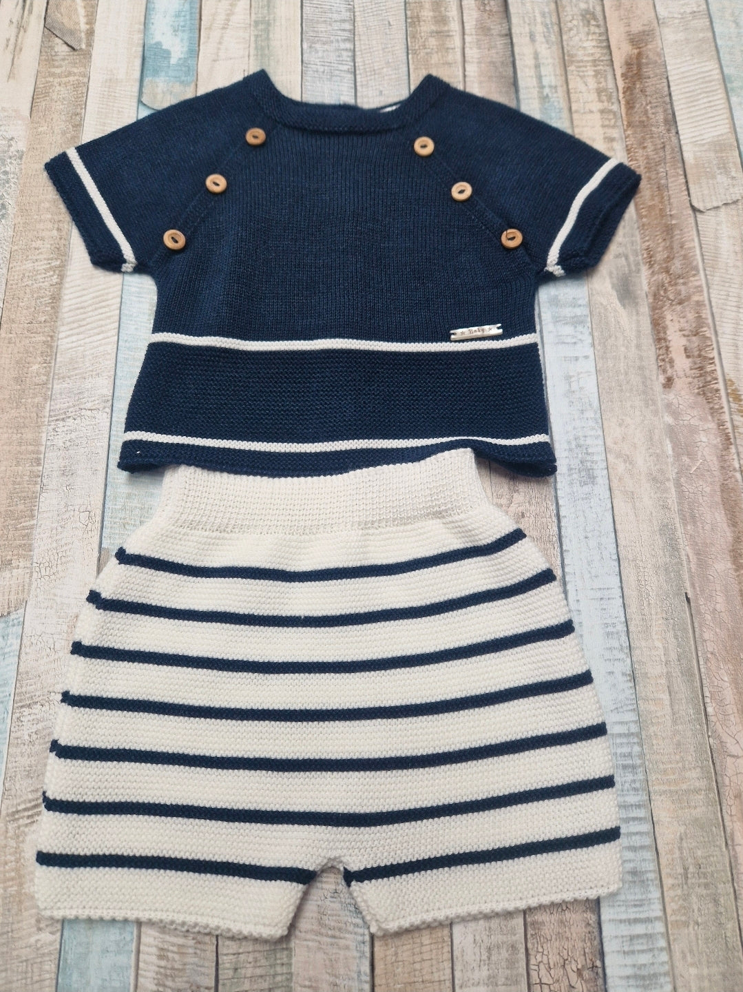 Baby Boys Navy And White Knitted 2 Piece Set