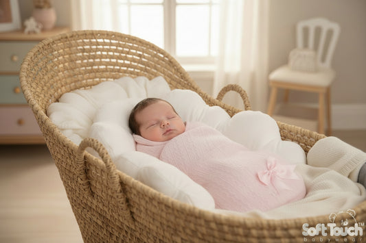Baby Girls Pink New Cable Style Swaddle With Satin Bow