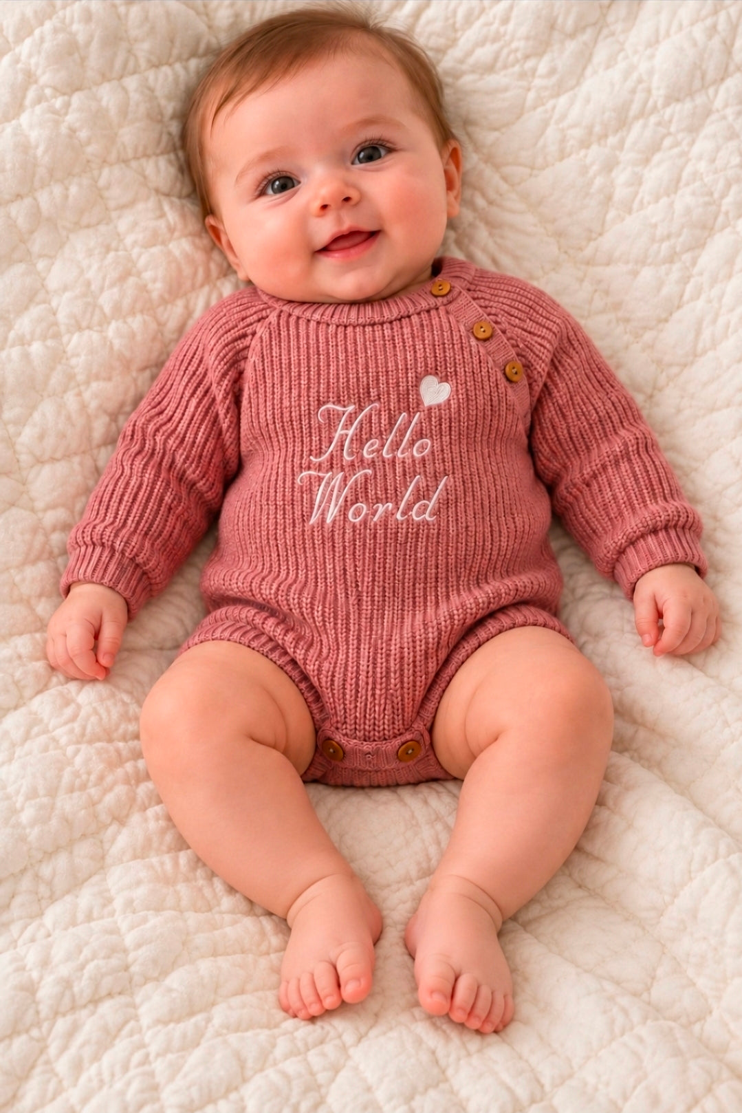 Baby Girls Dusky Pink Hello World Knitted Romper