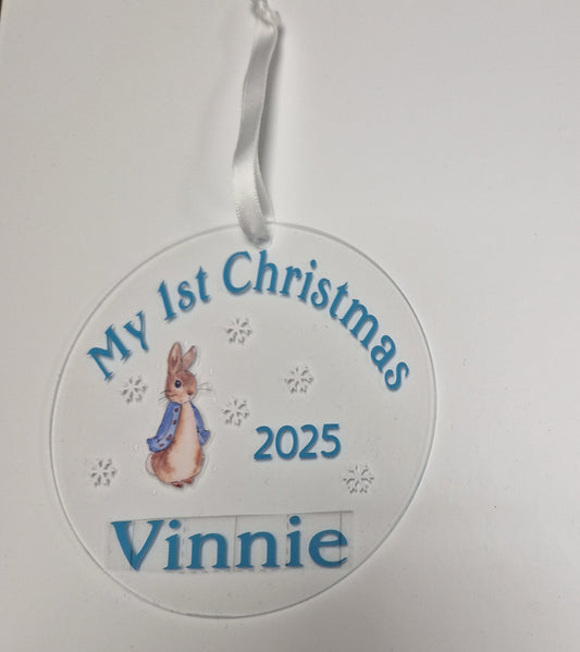 Baby Boys 1st Christmas Personalised Rabbit Bauble
