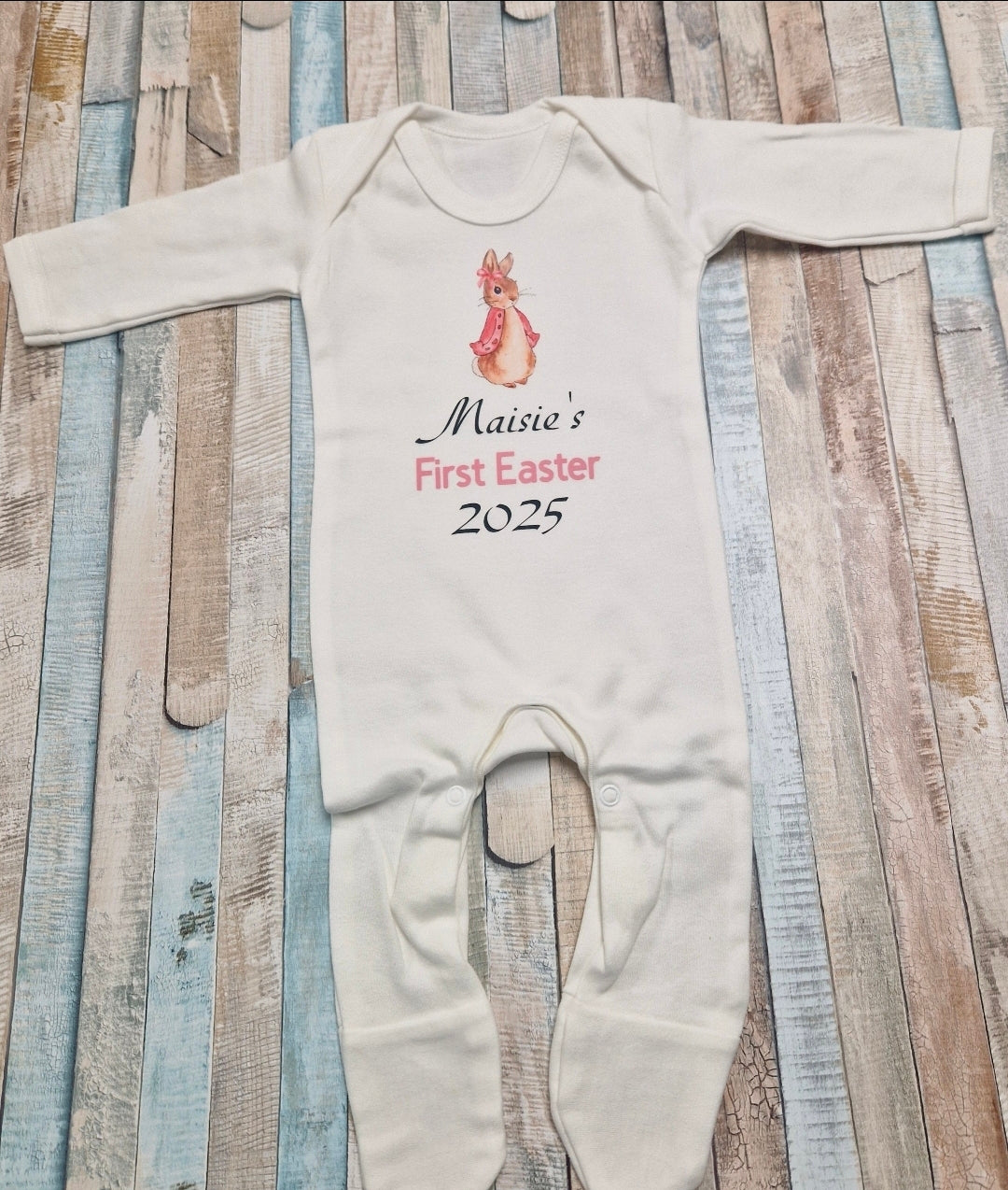 Baby Girls Personalised My First Christmas Printed Rabbit Babygro