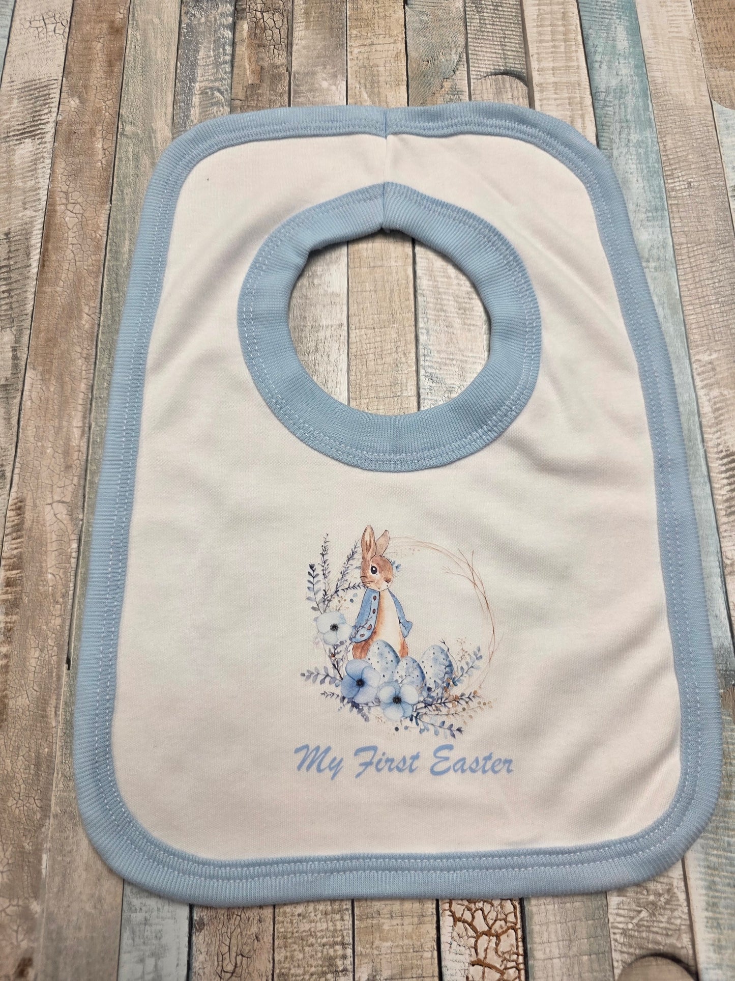 Baby Boys My First Easter Blue Rabbit Printed Bib