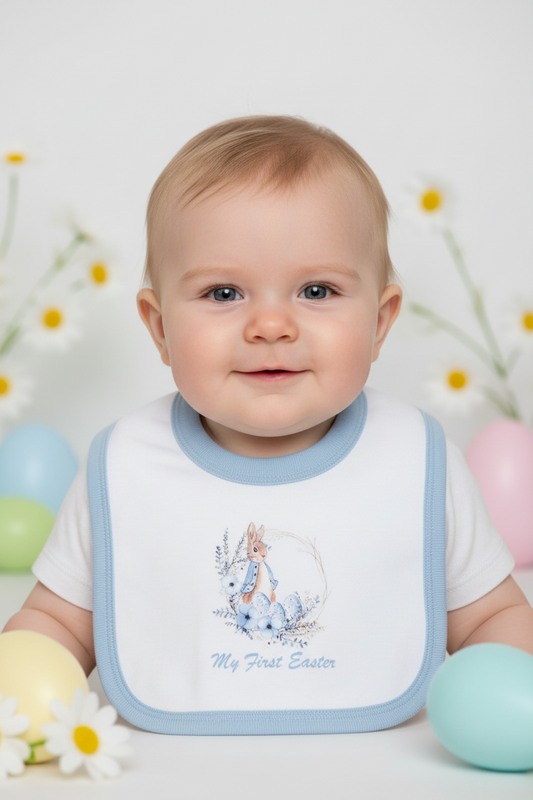 Baby Boys My First Easter Blue Rabbit Printed Bib