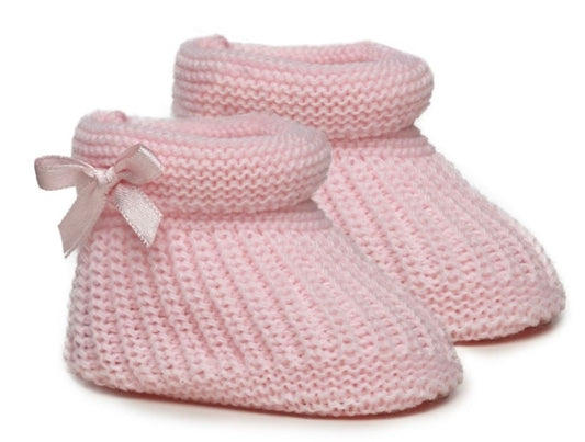 Baby Girl Pink Newborn Knitted Booties With Satin Bow