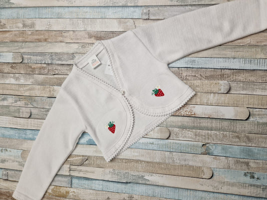 Baby Girls White Bolero Cardigan With Embroidered Strawberry Design