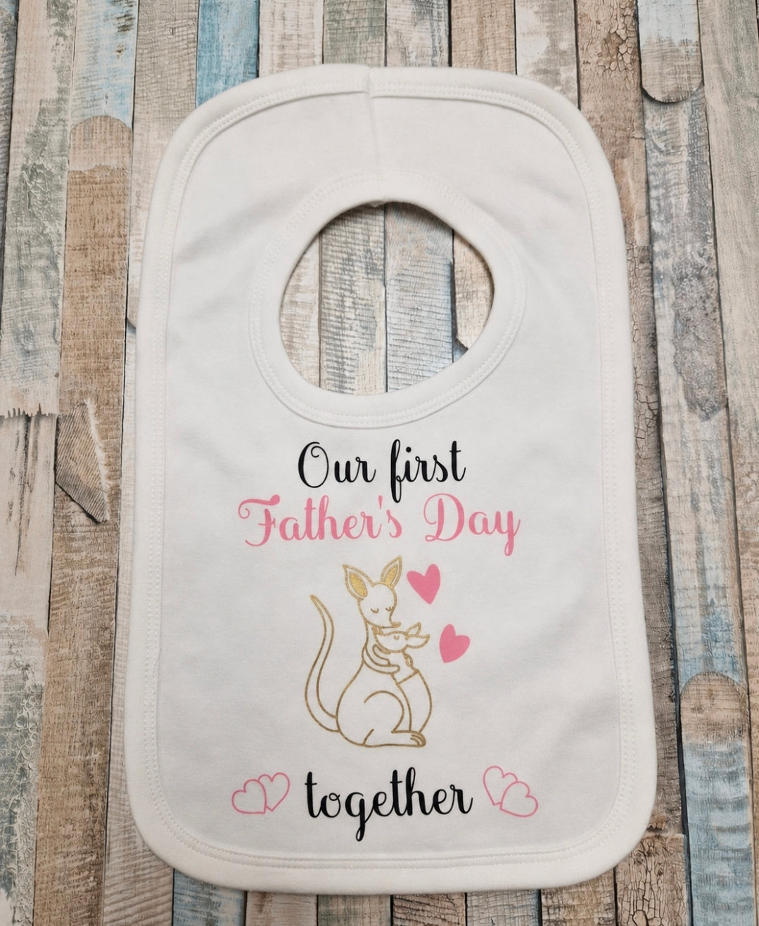 Our First Father's Day Together Kangaroo Design Baby Girls Bib