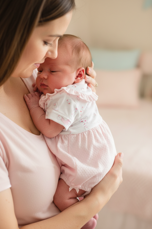 Premature Baby Girls Pink And White Safari Romper with Lace