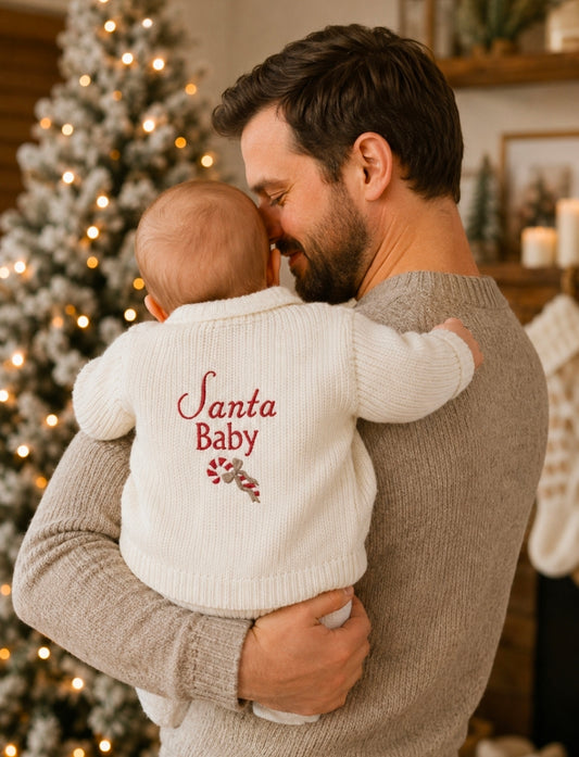 Unisex Baby White Santa Baby Candy Cane Cardigan