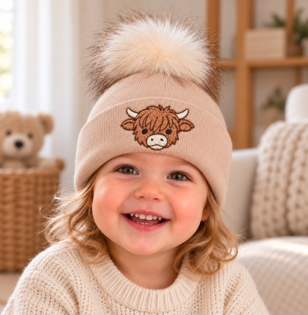Unisex Baby Beige Highland Cow Hat