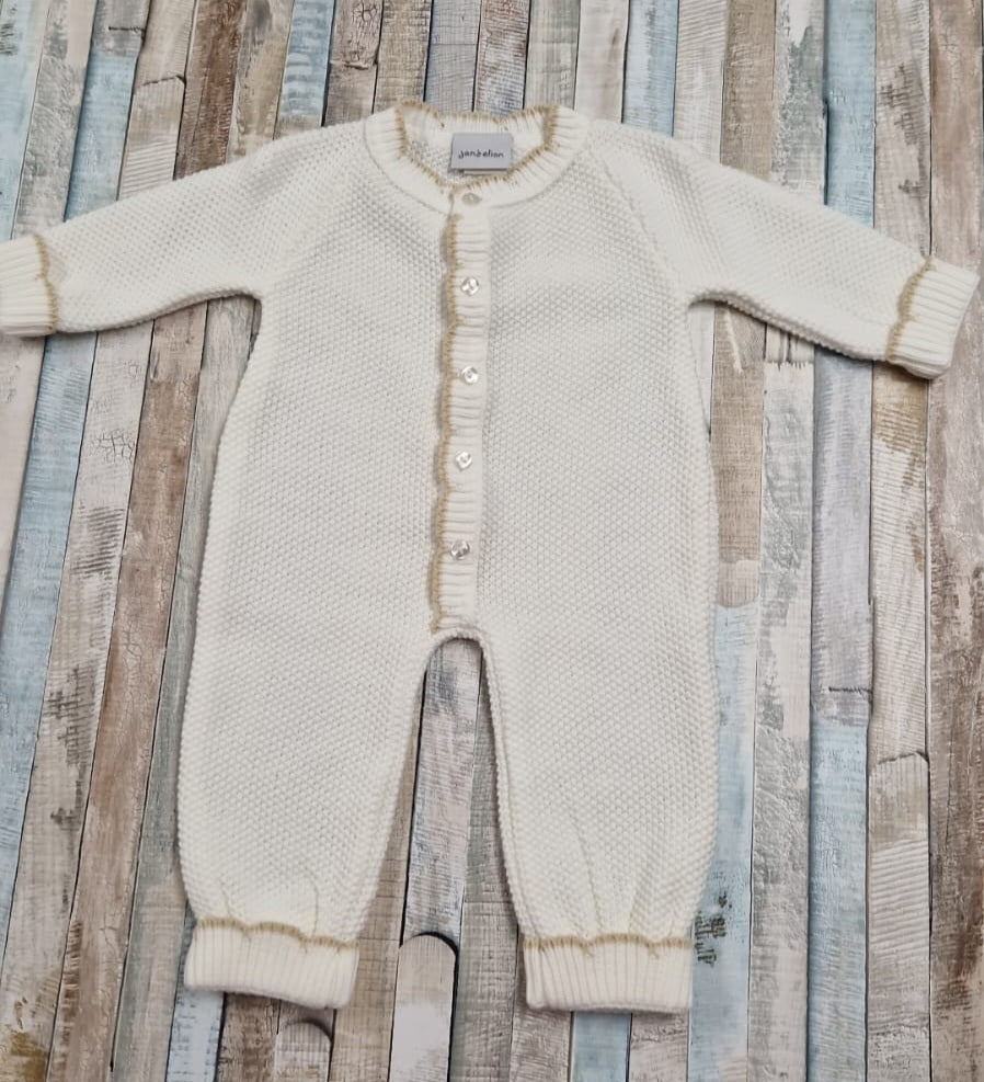 Nana B Special Buys Unisex White Footless All In One With Beige Trim