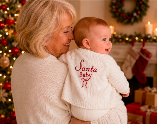 Baby White Ribbed Santa Baby Cardigan With Bow