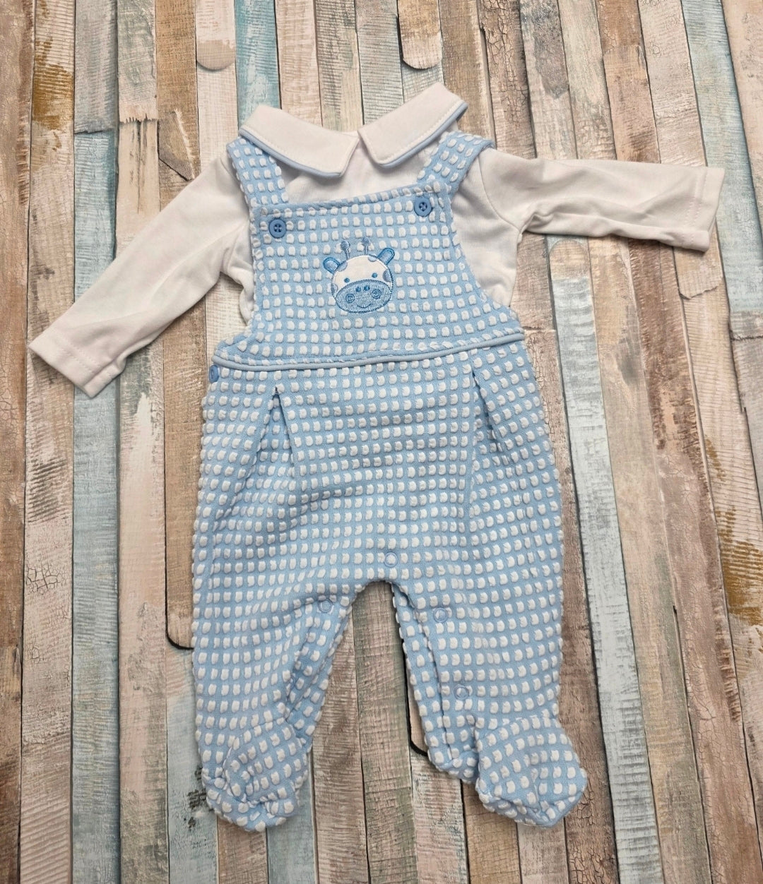 Premature Baby Boys Blue And White Giraffe 2 Piece Set