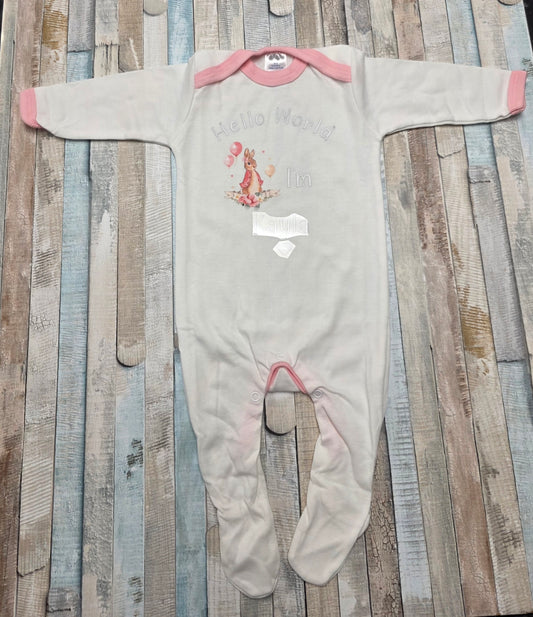 Nana's Special Buy Personalised White And Pink Hello World Printed Babygro