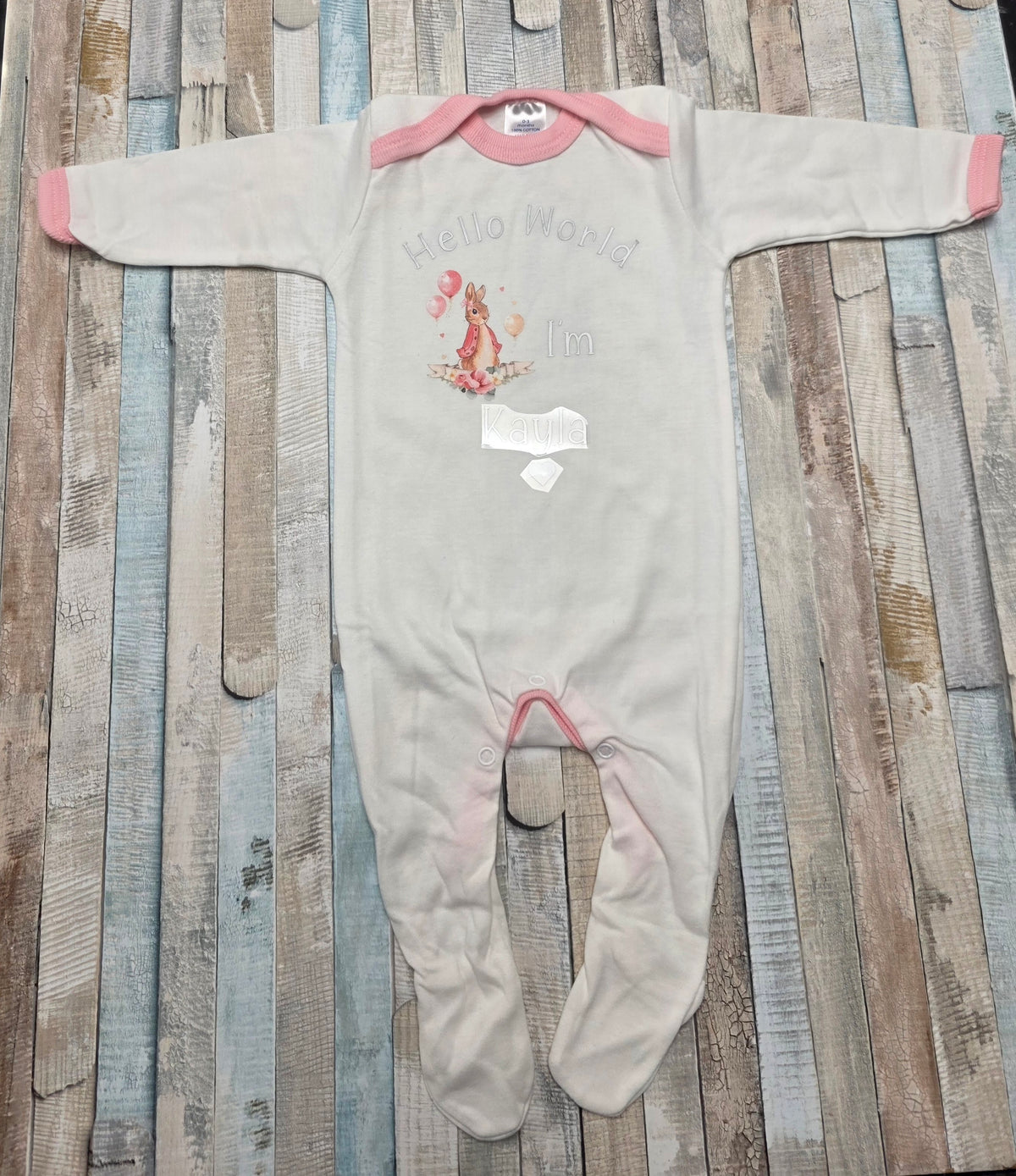 Nana's Special Buy Personalised White And Pink Hello World Printed Babygro