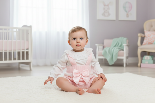 Baby Girls Pink Knitted Dungaree Romper 2 Piece Set