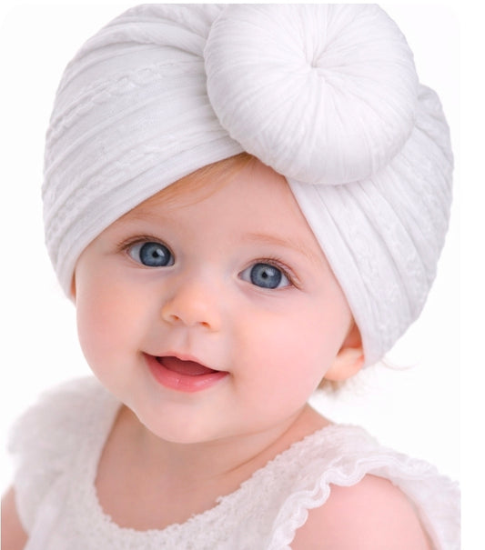 Baby Girls White Cable Headband With Turban Knot