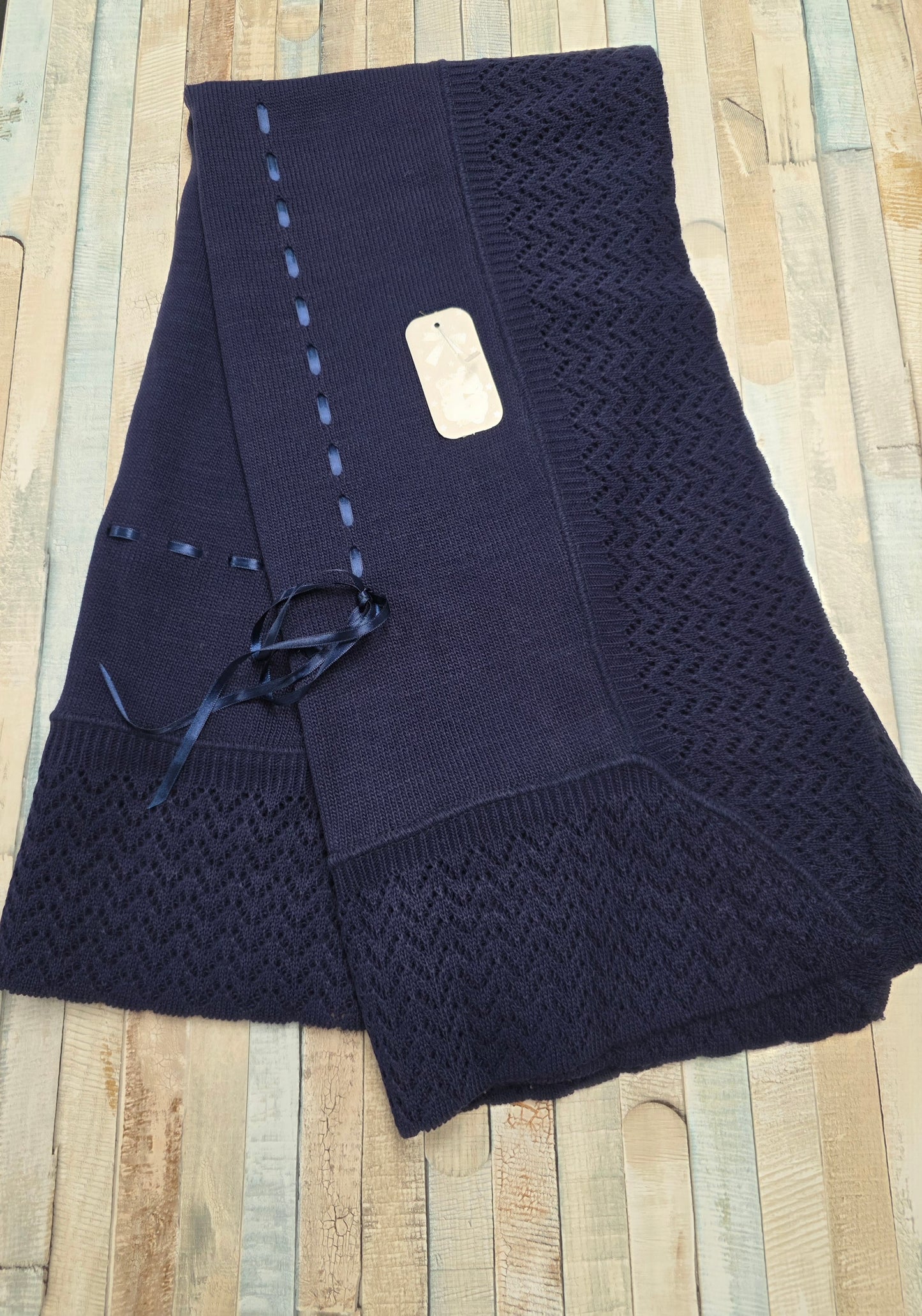 Unisex Baby Navy Knitted Shawl