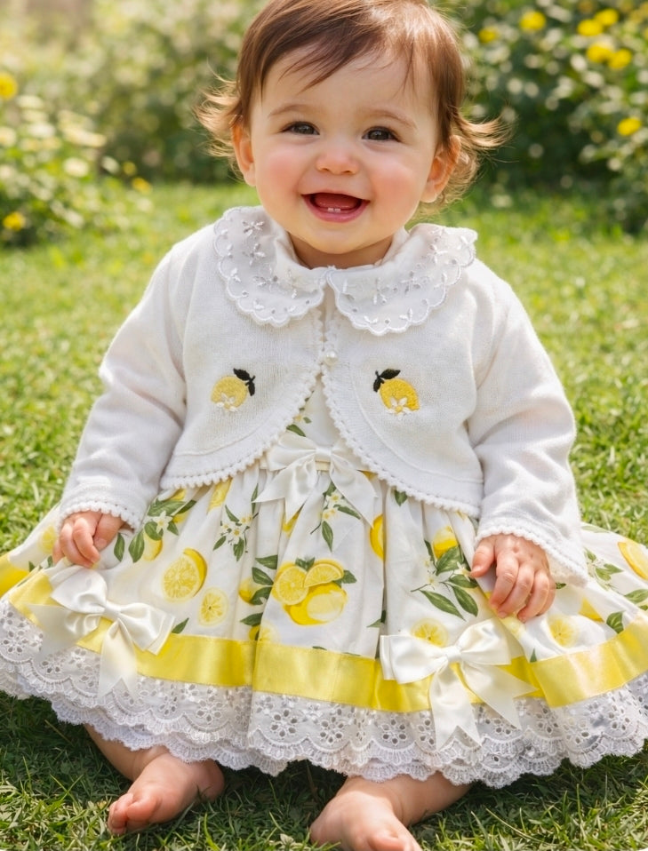 Baby Girls White Bolero Cardigan With Embroidered Lemon Design