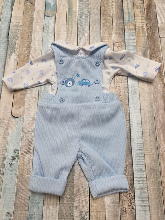 Baby Boys Teddy And Car 2 Piece Dungree Set