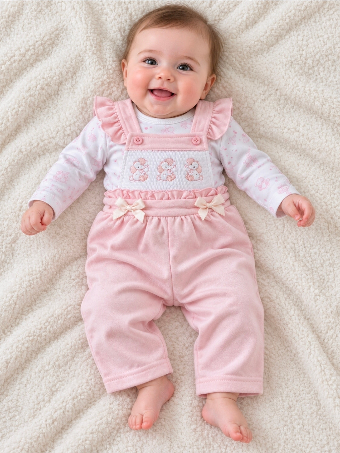 Baby Girls Pink And White Elephant Dungaree Set