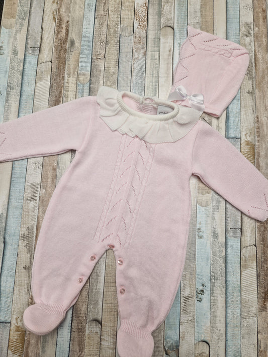 Nana's Special Buys Baby Girls Pink All In One With White Frill Collar And Hat