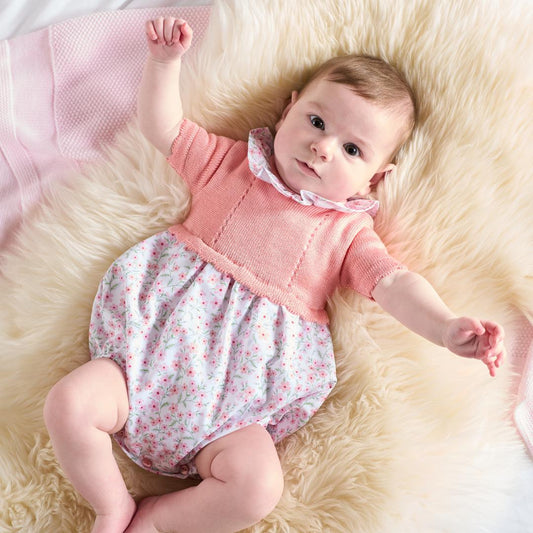 Nana's Special Buys Baby Girls Floral Half Knitted Romper