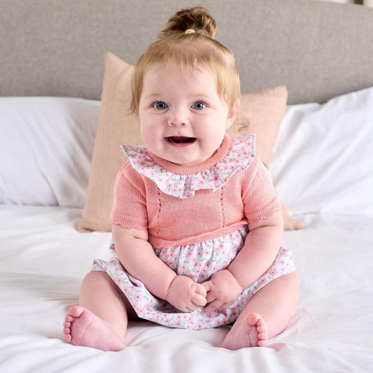 Nana's Special Buys Baby Girls Floral Half Knitted Dress