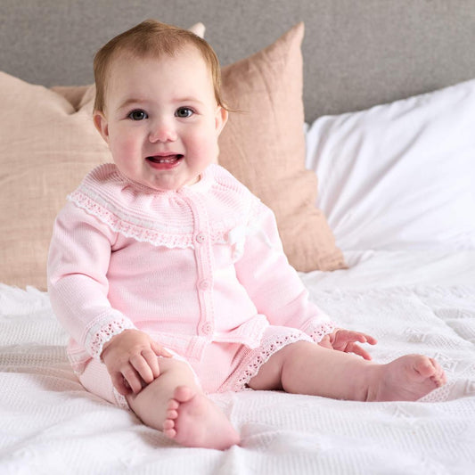 Nana's Special Buys Pink And White Cardigan And Short Set